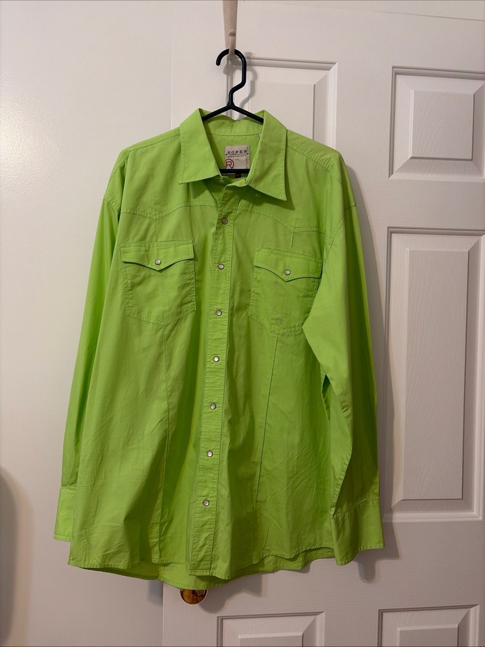 Roper Men’s Western Solid Green Long Sleeve Snap Button-Up Shirt w/ Pockets XL